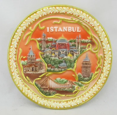 Wall hanging collectable hard dolomite Turkey style souvenir gift plate for table decor