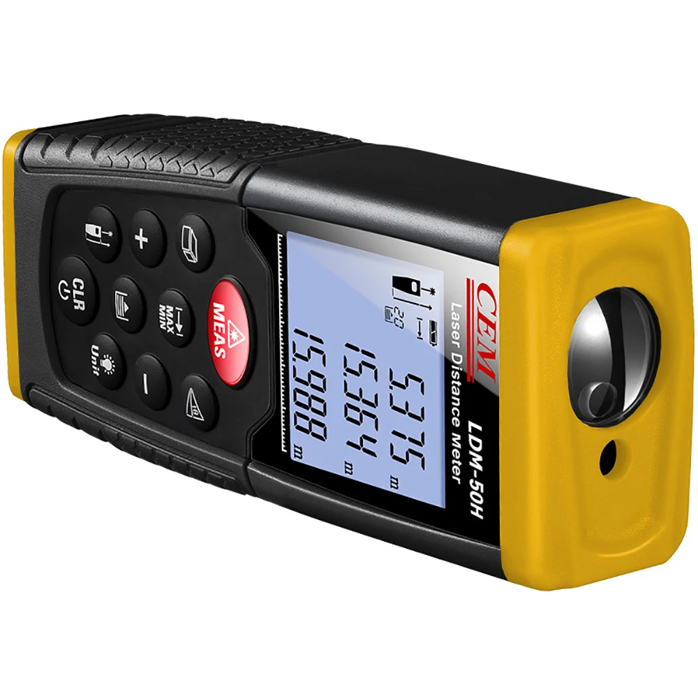 
CEM LDM-50H 164.2ft 50m Outdoor Laser Distance device Measure in Daylight Sunlight ,Pythagorean Mode, Area and Volume 