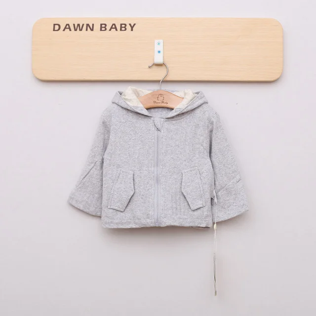 
100% cotton jacquard spring autumn long sleeve baby outdoor zipper coat with hood and pocket 
