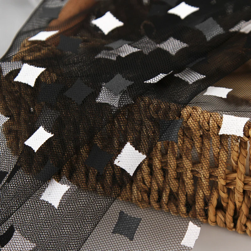 
New product hot sale rules geometric fashion shiny diamond black breathable mesh fabric 