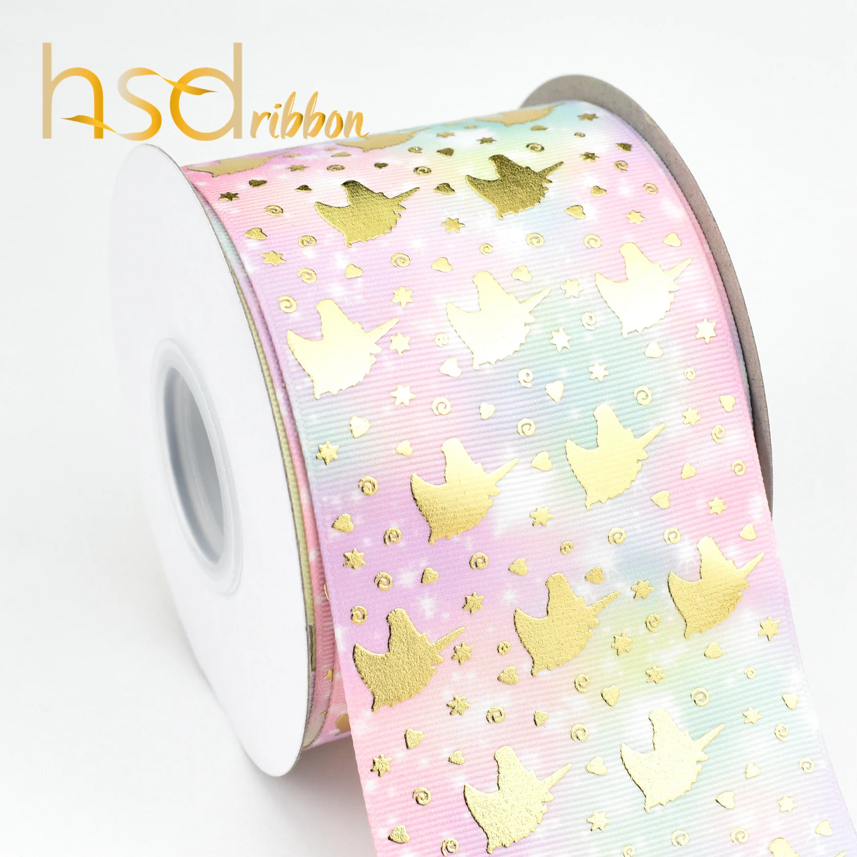 HSDRibbon high quality  pattern unicorn gold foil on HT grosgrain ribbon