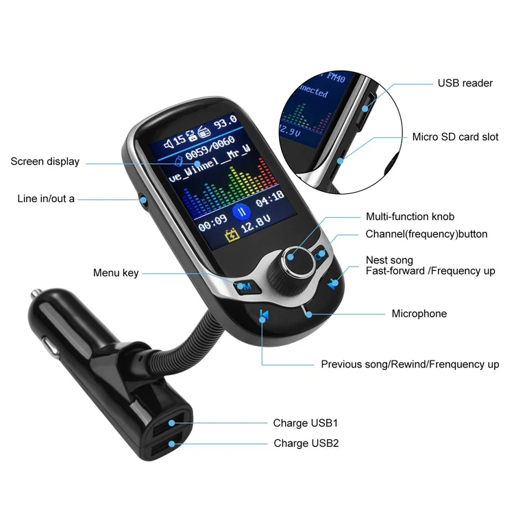 FM40 folder change EQ Car MP3 Player BT car FM Transmitter with bt hands free car charger