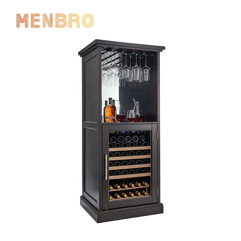 Antique Oak Wood Wine Cooler Cabinet Chiller Home Bar Furniture Cellar with Fridge Countertop Refrigerator Rack Free Standing