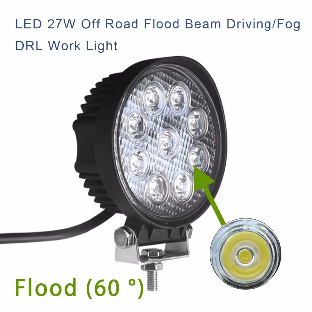 12v 24v Round Spot/flood Beam 27W Led Work Light for truck/offroad/4*4