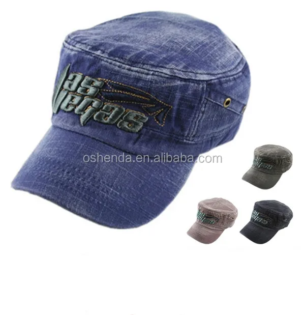 Cotton canvas flat top military hat elastic back army caps hats