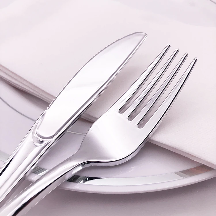 Flatware Set Heavy Duty Disposable Plastic Silver Cutlery Set And Rose Gold Plastic Cutlery for Parties