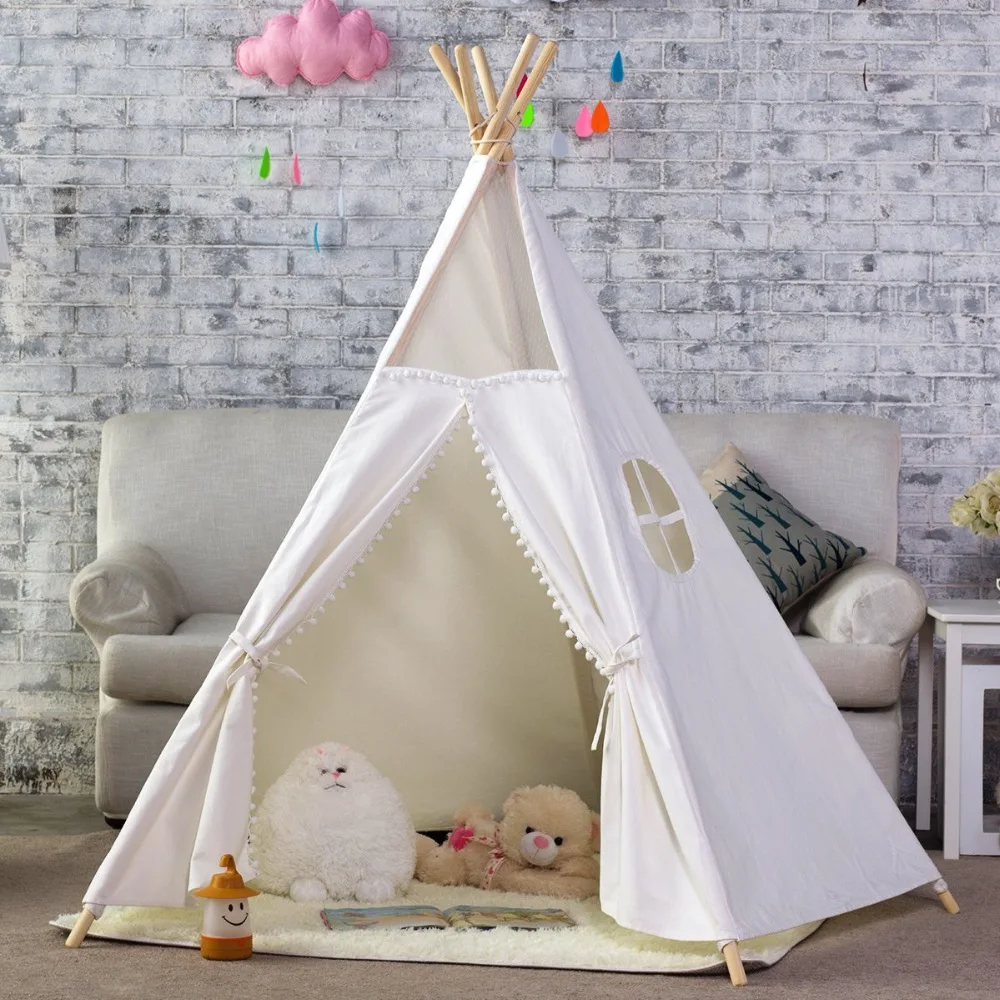 Kids White Canvas Indoor Play Teepee tent