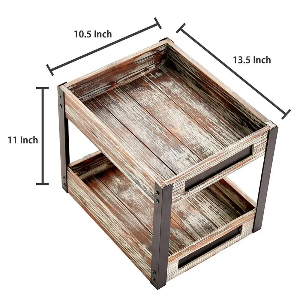 
2 Tier Torched Wood Desktop Document Tray Paper File Holder with Chalkboard Labels decorative trays for coffee table 
