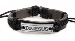 Christian Faith I Love Jesus Engraved Leather Braided Bracelets for women men promotional gift religion bracelet