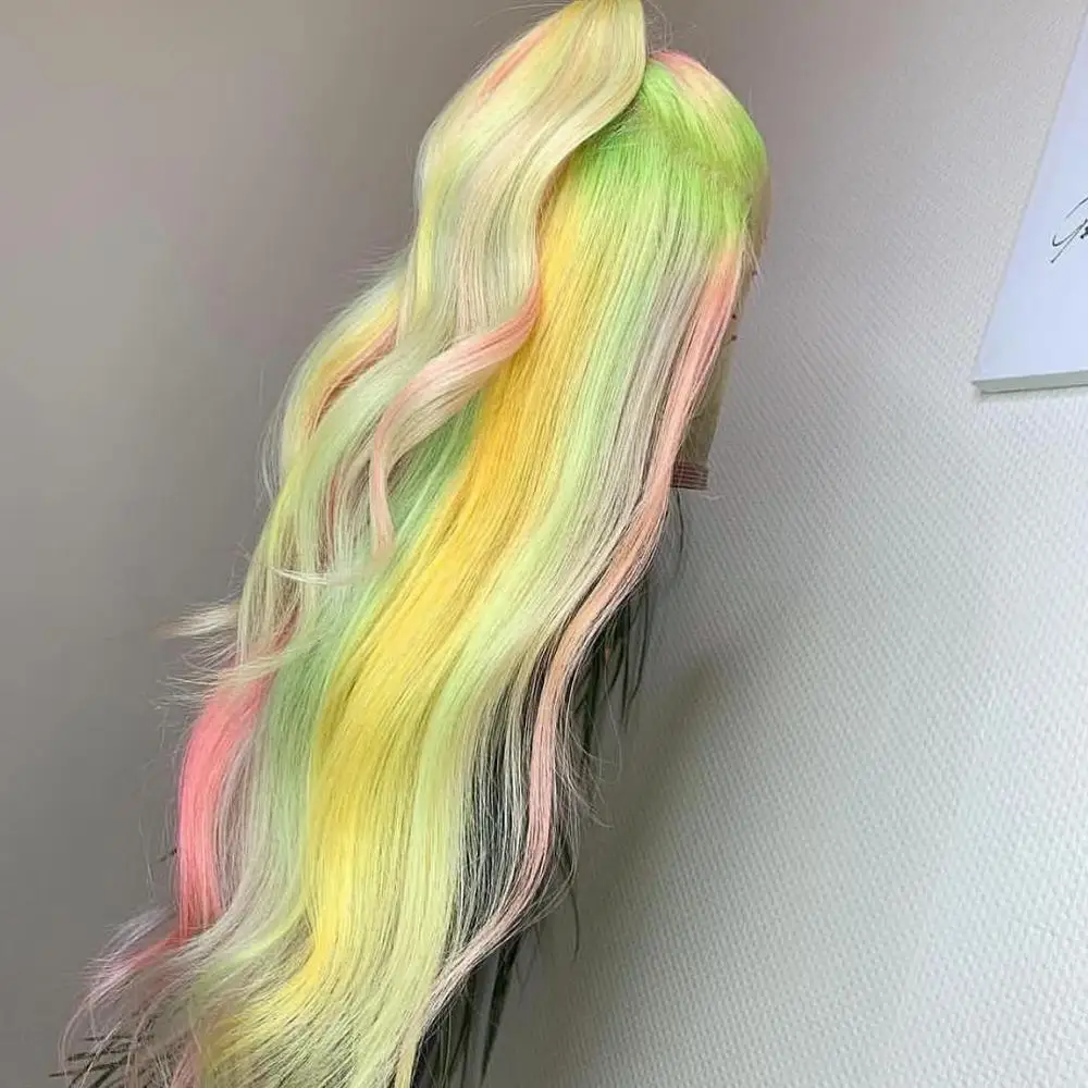 Imiss Hair Top Quality New Fashion Rainbow Wavy Virgin Hair Colorful Lace Front Wig Best Selling Human Hair wig