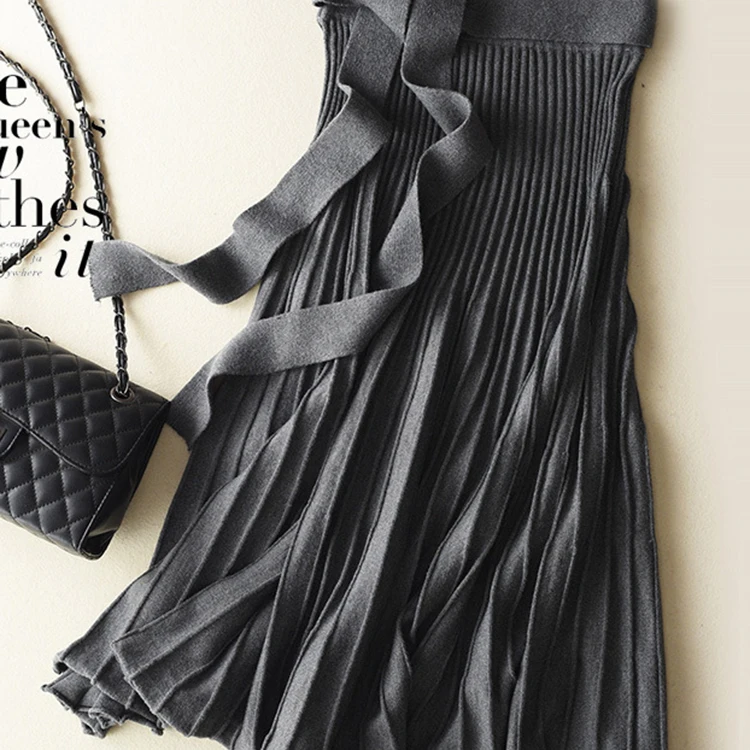 
 Женская зимняя плиссированная юбка, длинное зимнее платье, вязаная юбка с высокой талией  