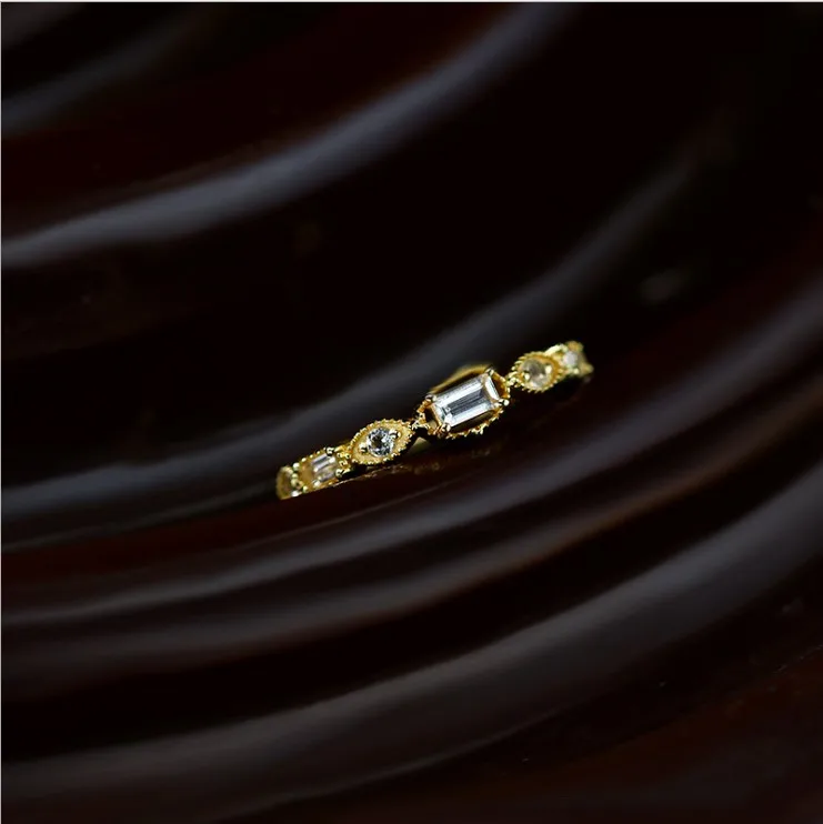 Everyday Jewelry Vintage Classic Geometric Topaz 925 Silver Eternity Band Rings  in 14K Gold Plated