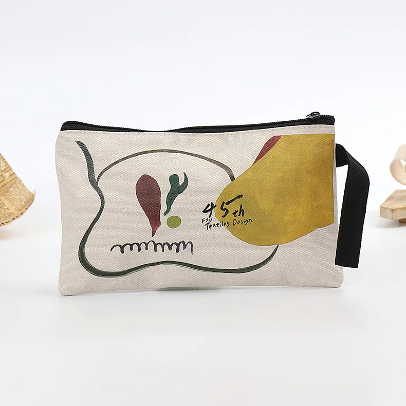 Custom promotional cheap logo printing custom zipper cotton canvas stationary pencil bag