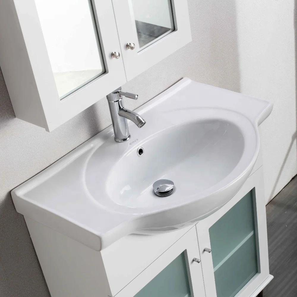 
30 inches White Transitional Bathroom Vanity with White Integrated Ceramic Sink 