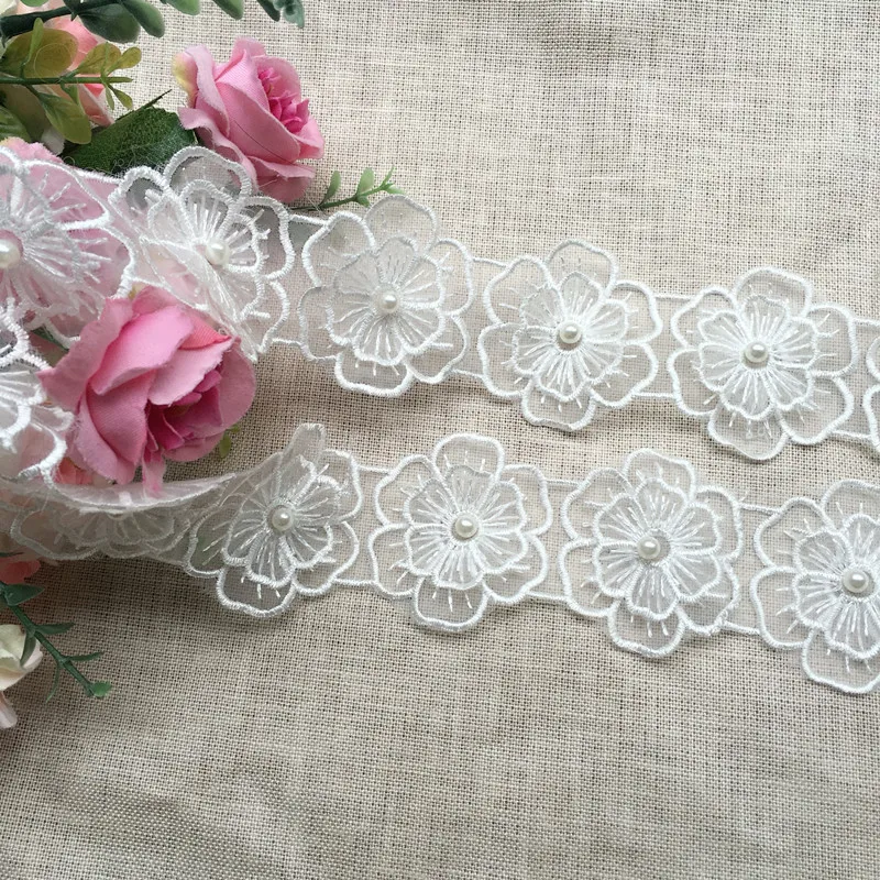 Wholesale beaded flower wedding accessories diy decorative Pearl flower embroidery water soluble lace trim