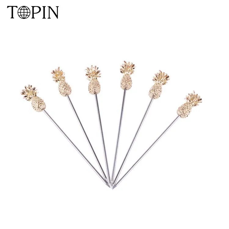 Stainless steel needles with pineapple head Metal Cocktail picks