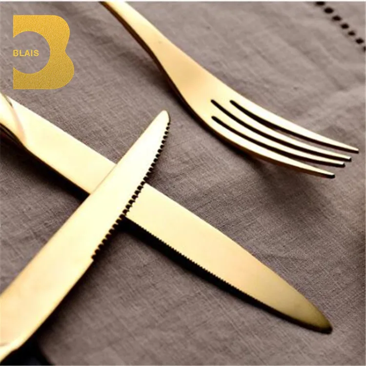 Wedding restaurant royal gold plated flatware set, elegant luxury 72pcs 18/10 stainless steel rose gold cutlery set