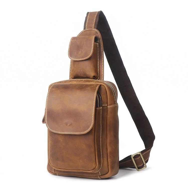 
Handcraft 100% Leather Crossbody Bag Crazy Horse Leather Men Chest Bag Genuine Leather 