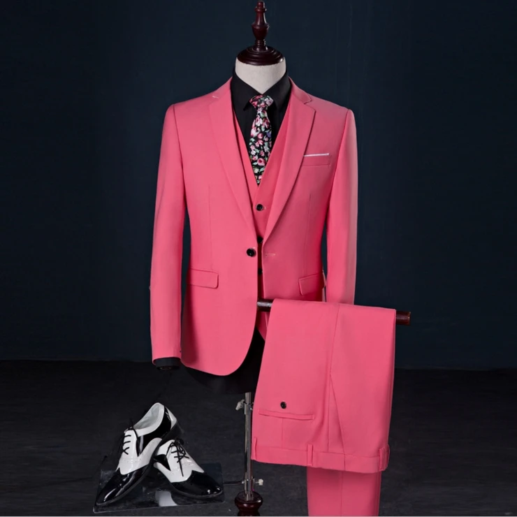 
Fashion (Jacket+Pants+Vest) Bridegroom Business Dress Wedding Suits Men Red Blazer 
