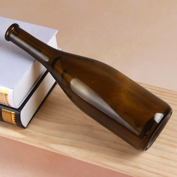 750ml Green Color Clear Glass Red Wine Bottle With Cork Stopper