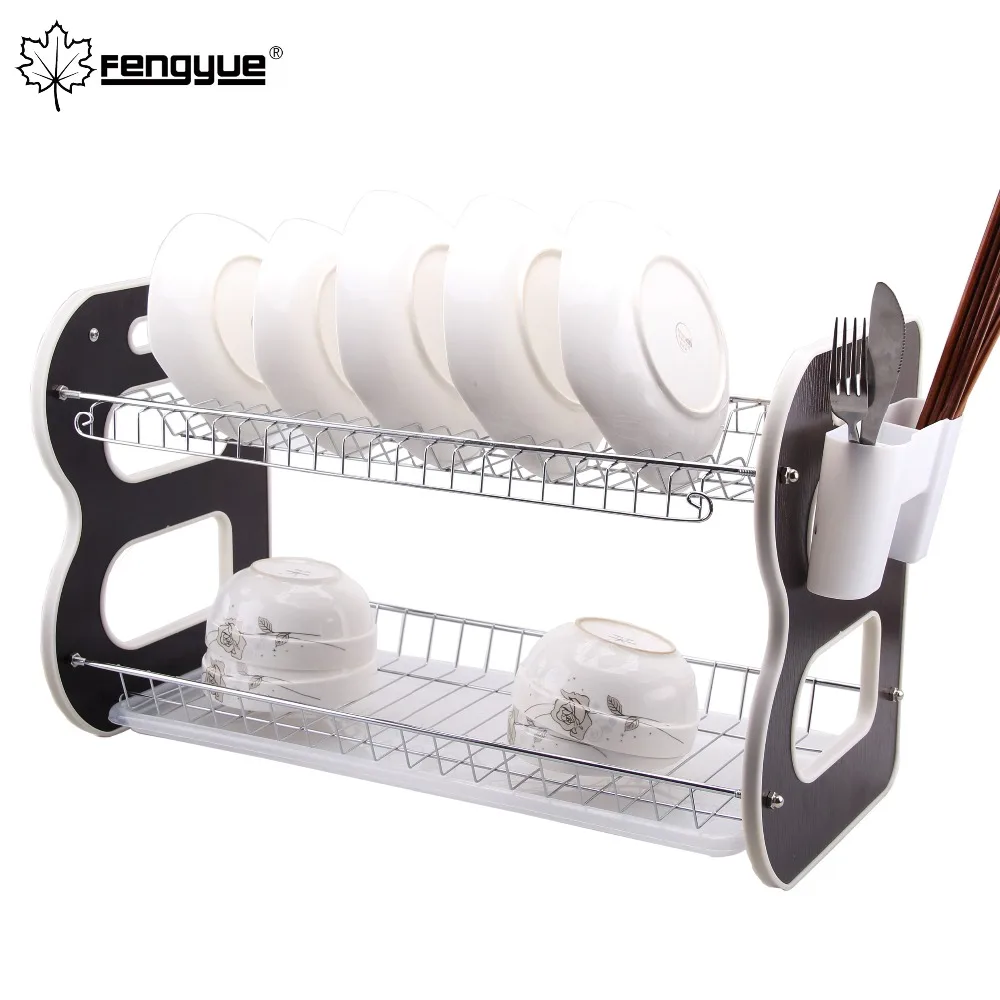 Stainless Steel 2-tier Dish Drying Storage Plate Kitchen Utensil Rack