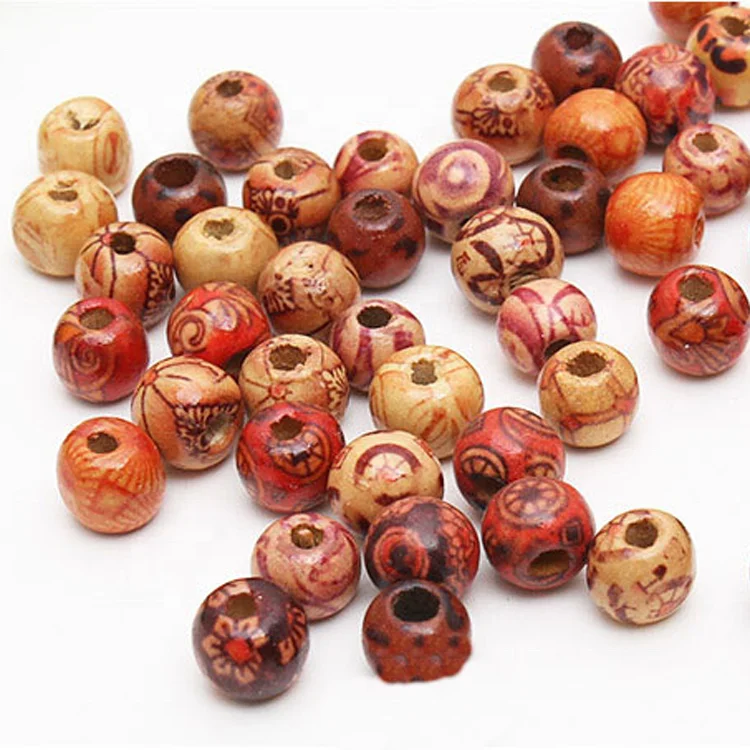 Wholesale Custom Printed Bucket Wood Beads Large Hole Wooden Loose Bead