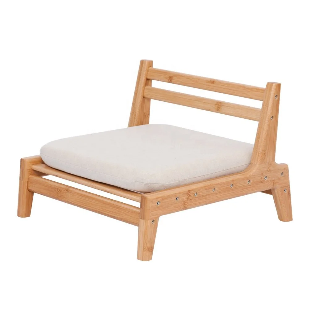BAMBOO Floor Seat Chair for Living Room Japanese Balcony Chair with Cushion Accent Furniture
