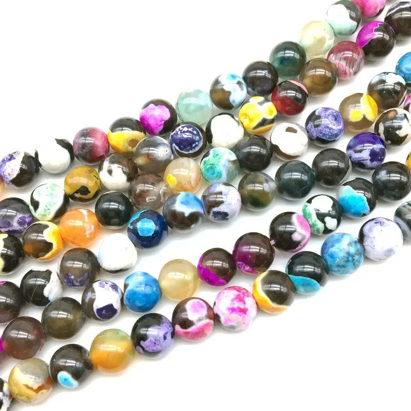 Natural Stone Beads Colorful Fire Agate Crackle Round Ball 6/8/10mm DIY Stone Fire Agate Smooth Round Beds For Jewelry Making