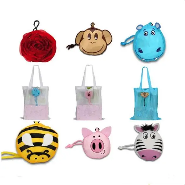 Cute Cartoon Animal Portable Reusable Eco Grocery Monkey Shaped Foldable Shopping Tote Bag