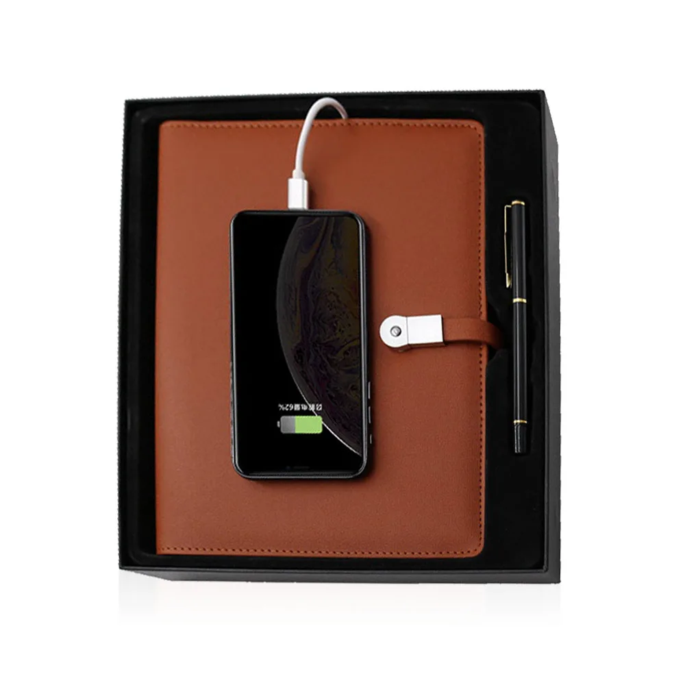 Custom A4 A5 A6 diary with 4000mah power bank notebook gift pen set with box