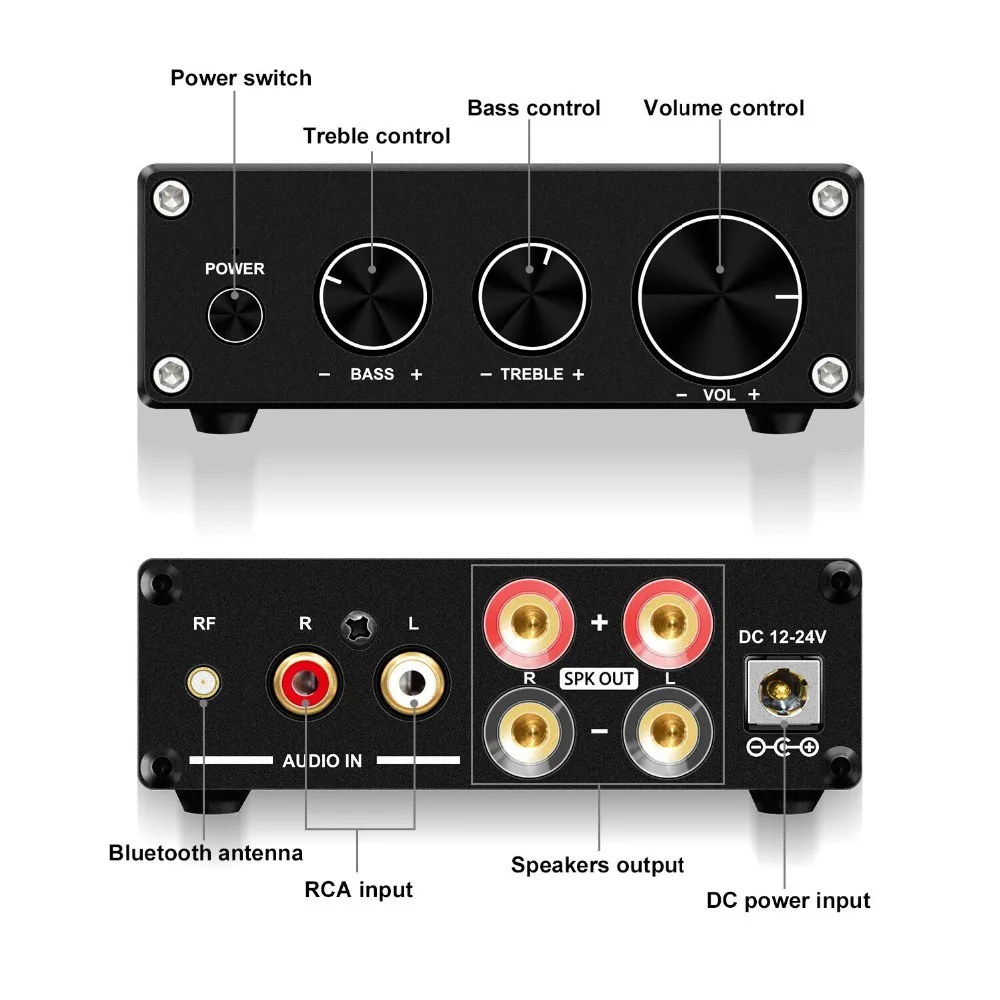 2 Channel Class D stereo mini portable amplifier with power supply and BT