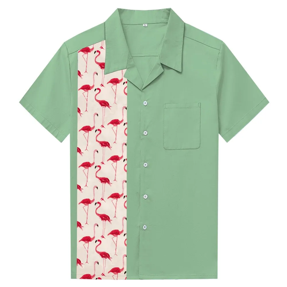 Vintage Retro Camisa Latest Flamingo Pattern Bowling Shirts Designs For Men