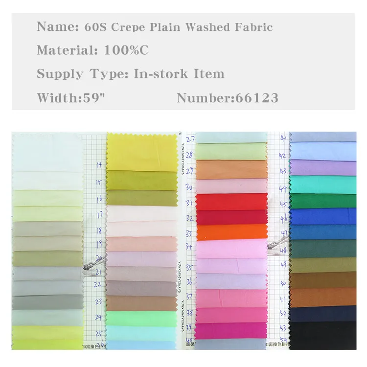 wholesale In-stock item woven style high quality washed 60S plain crepe 100% cotton fabric use for bags, bed sheet, dress, etc