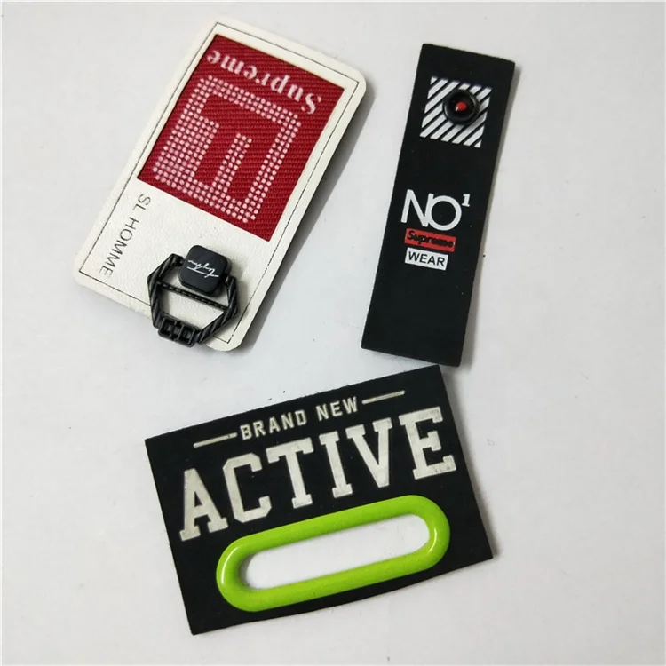 
Embroidered round square eyelet leather label Printed metal pu trademark jeans sign logo shoes tags 