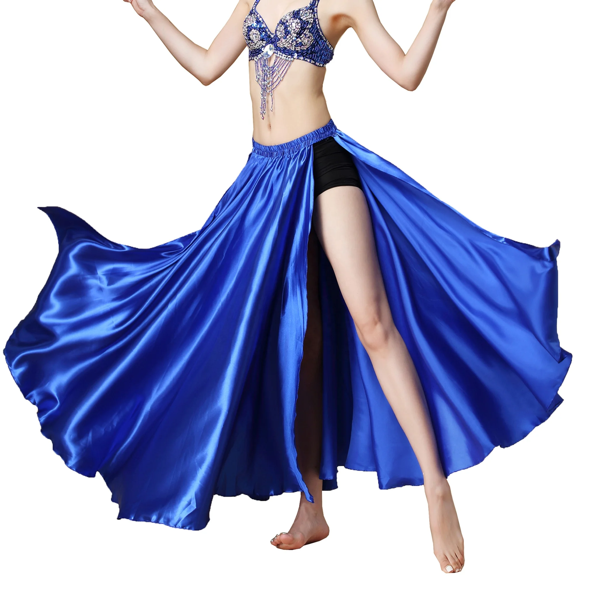 New Bestdance Belly Dance Tribal 2 Sides Slit Satin Skirt Tango Cha Cha Dancing Skirt Costume