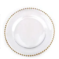 Wholesale Wedding Clear Silver Gold Beaded Glass Charger Plates