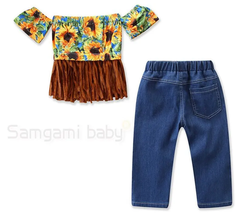 Лидер продаж Детские наряды для малышей одежда маленьких девочек с открытыми плечами Подсолнухи комплект детской одежды