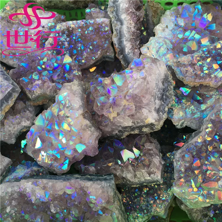 
Natural colorful aura crystal angel amethyst cluster for home decoration 