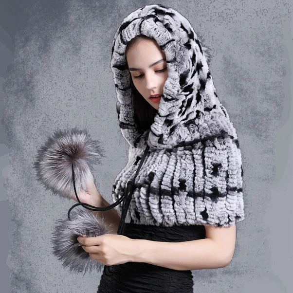 CX-B-125A Hot Selling Ladies Fashion Elegant Fur Poncho Rex Rabbit Fur Cape Shawl