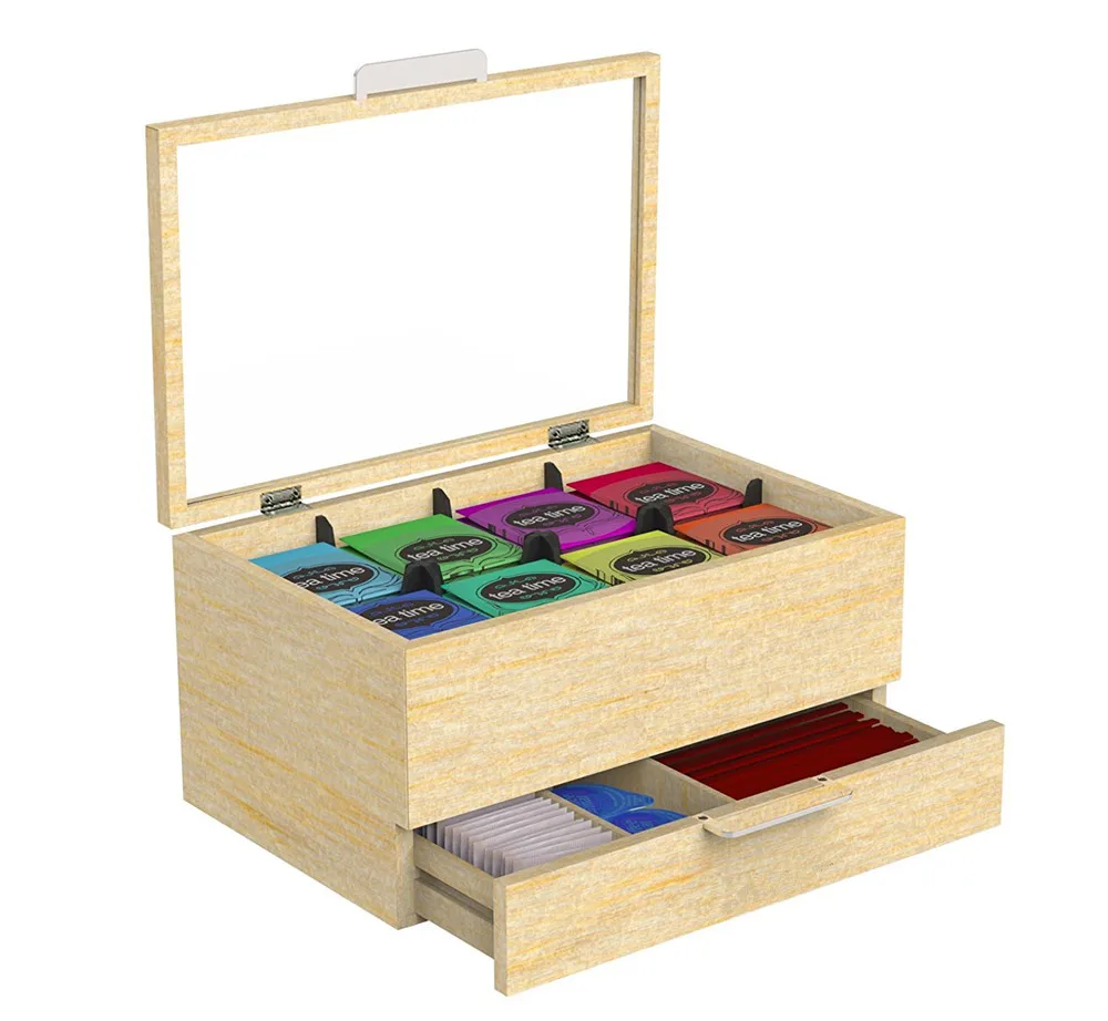 Wooden Tea Bag and Condiment Organizer, Brown