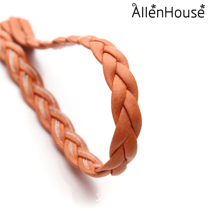 Make lovely pink Color 5mm wide flat Pu Leather String Braided Cord for jewelry making
