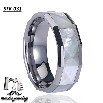 Top Quality Tungsten Carbide Ring with Double Abalone Shell Inlay for Men Engagement Wedding Bands