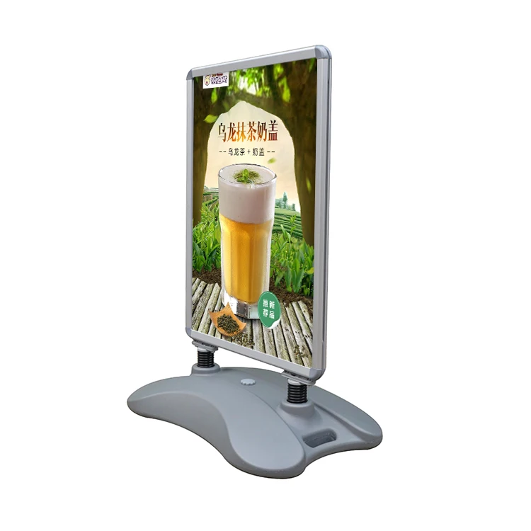 A1 silver aluminum double sided poster frame for round floor outdoor display stand pavement sign