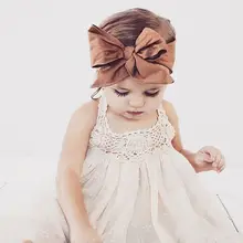2016 New Children Hair Accessories Fashion Baby Kids Girls Solid Turban Rabbit Ears Headband Big BowKnot