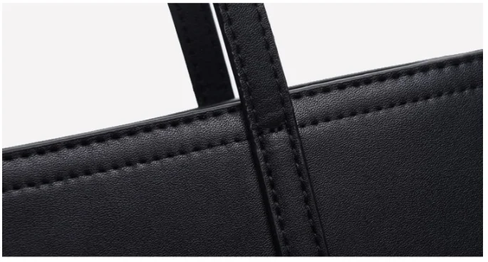 Custom large capacity square shoulder tote bag black PU leather handbag totebags for women