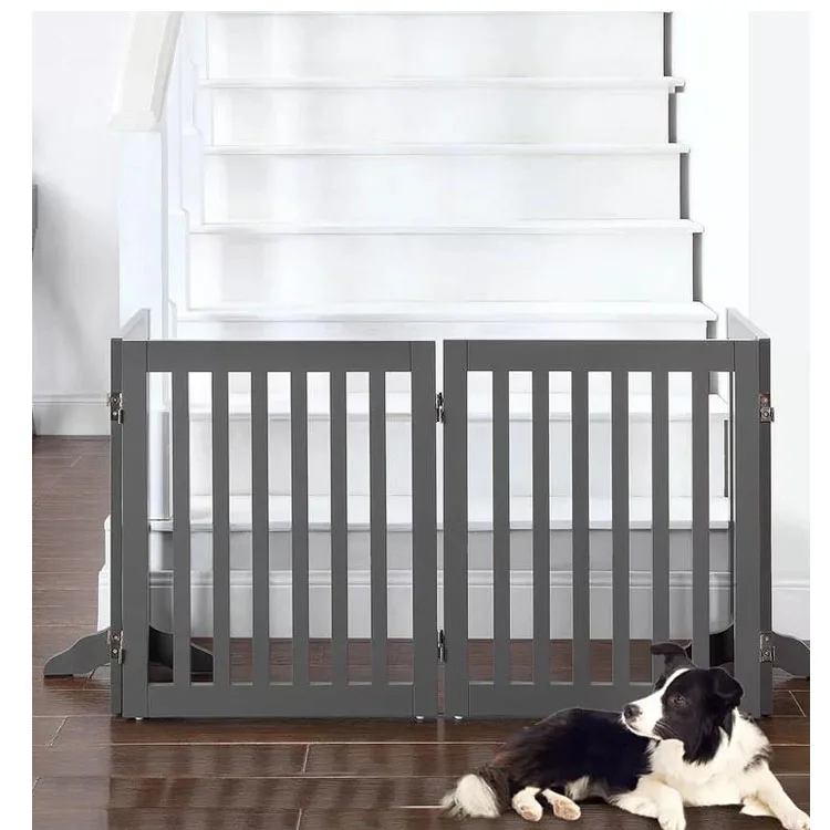 Free standing adjustable dog gate Folding Pet Dog Wooden pet Gate