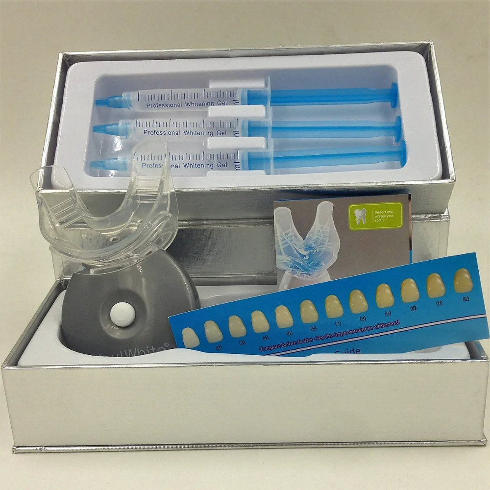 Hey White VEGAN TEETH WHITENING KIT with LED Light Natural & Organic Peroxide Gel, Professional Dental Whitener 6 Treatments