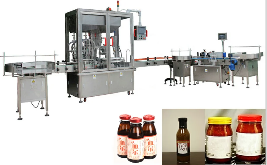 500ml Glass and PET Bottle automatic viscous liquid filling line and filling capping labeling machine for grape juice