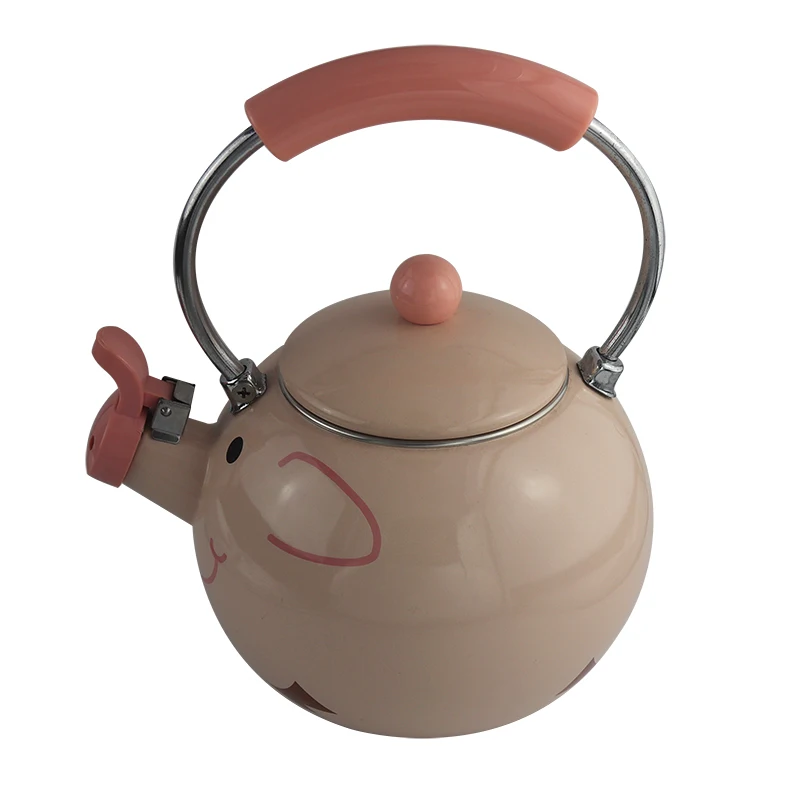 
Pink Pig Animal shape Cast Iron enamel whistling kettle Teapot 