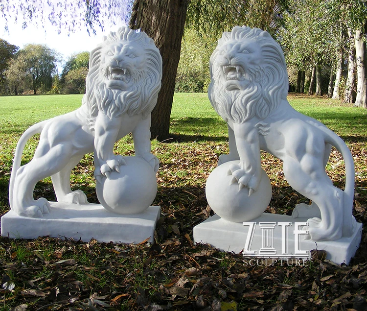 Carved garden marble animal sculpture big large stone lion statue